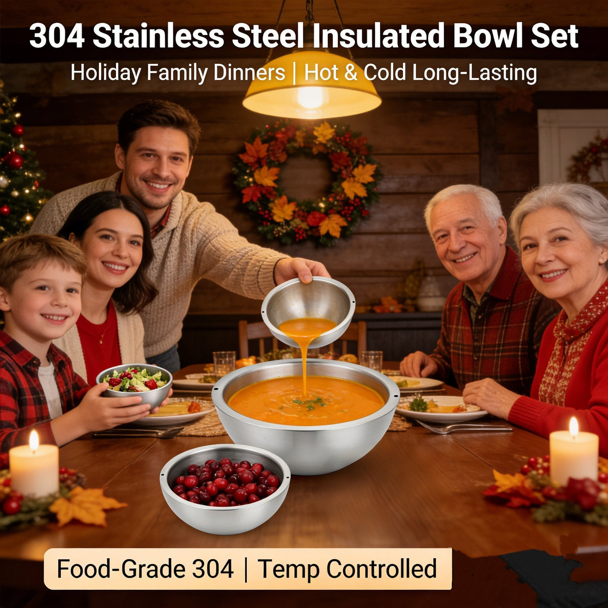 🥗 304 Stainless Steel Insulated Salad & Dipping Bowl